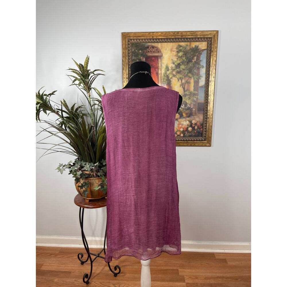 Soft Surroundings Tunic Top Womens Large Mauve Purple Crinkle100% Silk Romantic - Picture 3 of 7